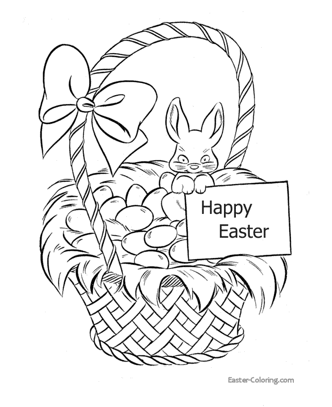 Happy Easter Basket and Bunny coloring page